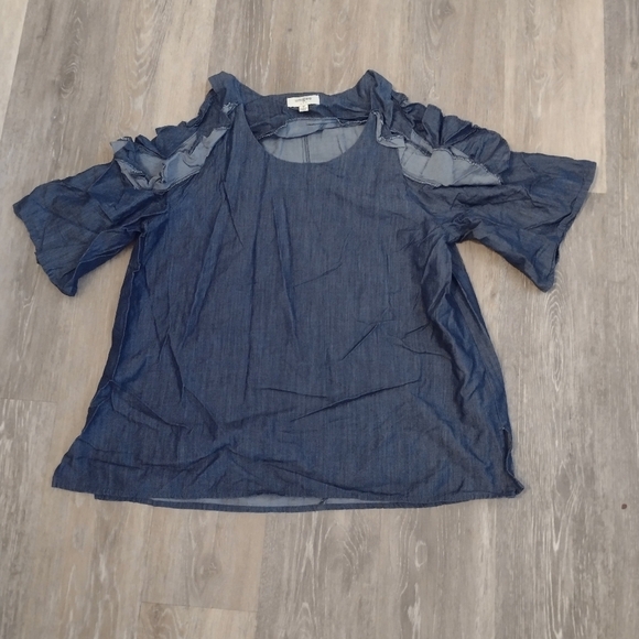 Umgee Open Shoulder Jean-Like Blouse - Picture 1 of 4